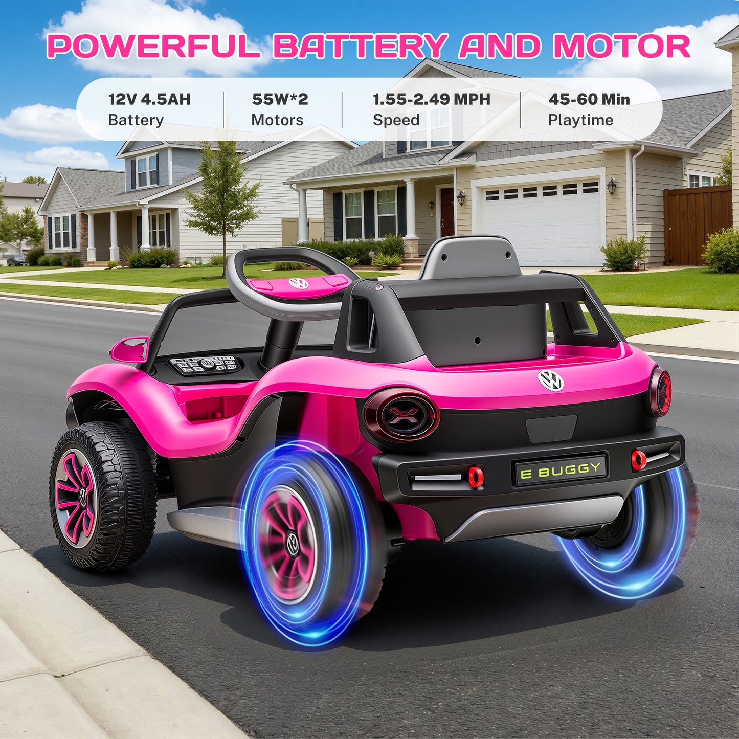 12V Electric Ride on Cars, Licensed Volkswagen Beetle Ride on Toys with Remote Control, Bluetooth, USB Port, Music, Rear Storage, LED Lights, Battery Powered Toddlers Electric Car for Kids Ages 3+