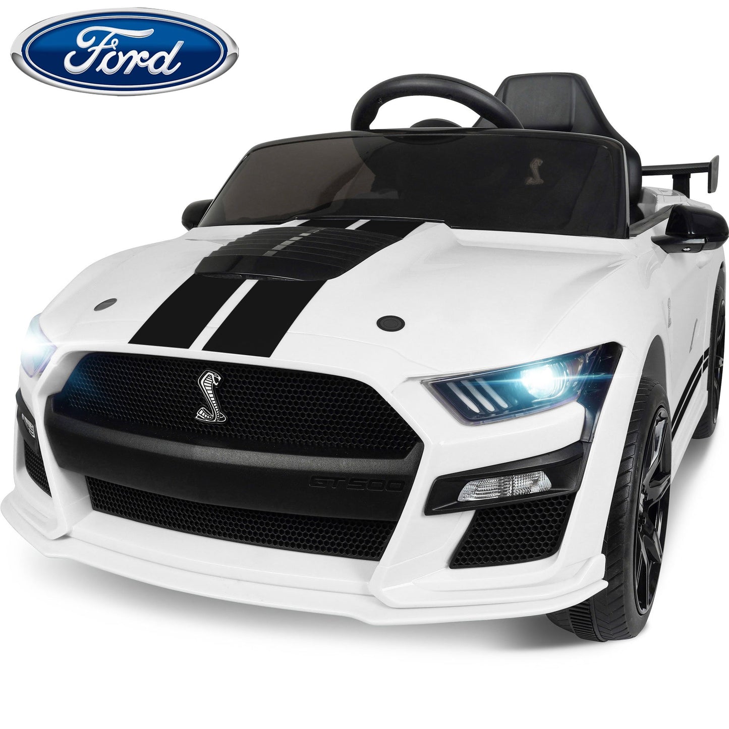 Ford Mustang GT500 Ride on Car for Kids, 12V Powered Ride on Toy with Remote Control, Bluetooth, Radio, Music, USB Port, LED Lights, 4 Wheels Suspension Electric Car for for 3-5 Years Boy Girl