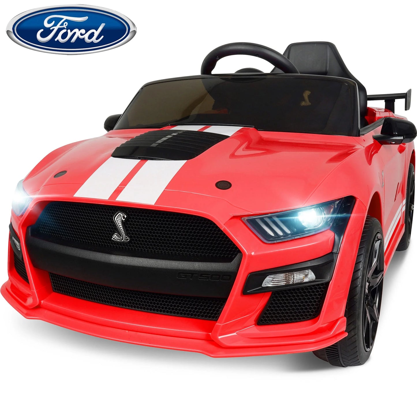 Ford Mustang GT500 Ride on Car for Kids, 12V Powered Ride on Toy with Remote Control, Bluetooth, Radio, Music, USB Port, LED Lights, 4 Wheels Suspension Electric Car for for 3-5 Years Boy Girl