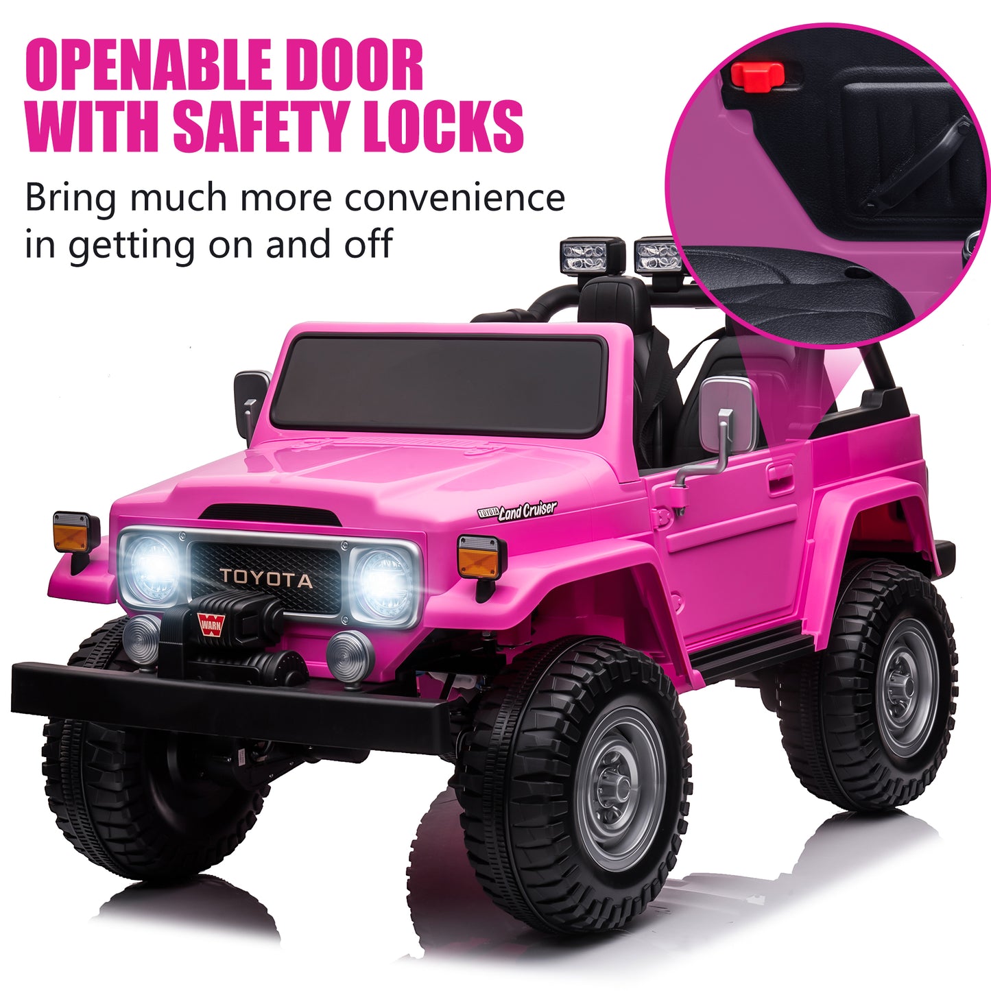 2 Seater 24 Volt Ride On Car with Remote Control, Licensed Toyota FJ40 Ride on Toys Truck for Boys Girls, Kids Electric Vehicle Cars with LED Light, Bluetooth/FM Radio/Music, 4 Wheels Suspension, Pink