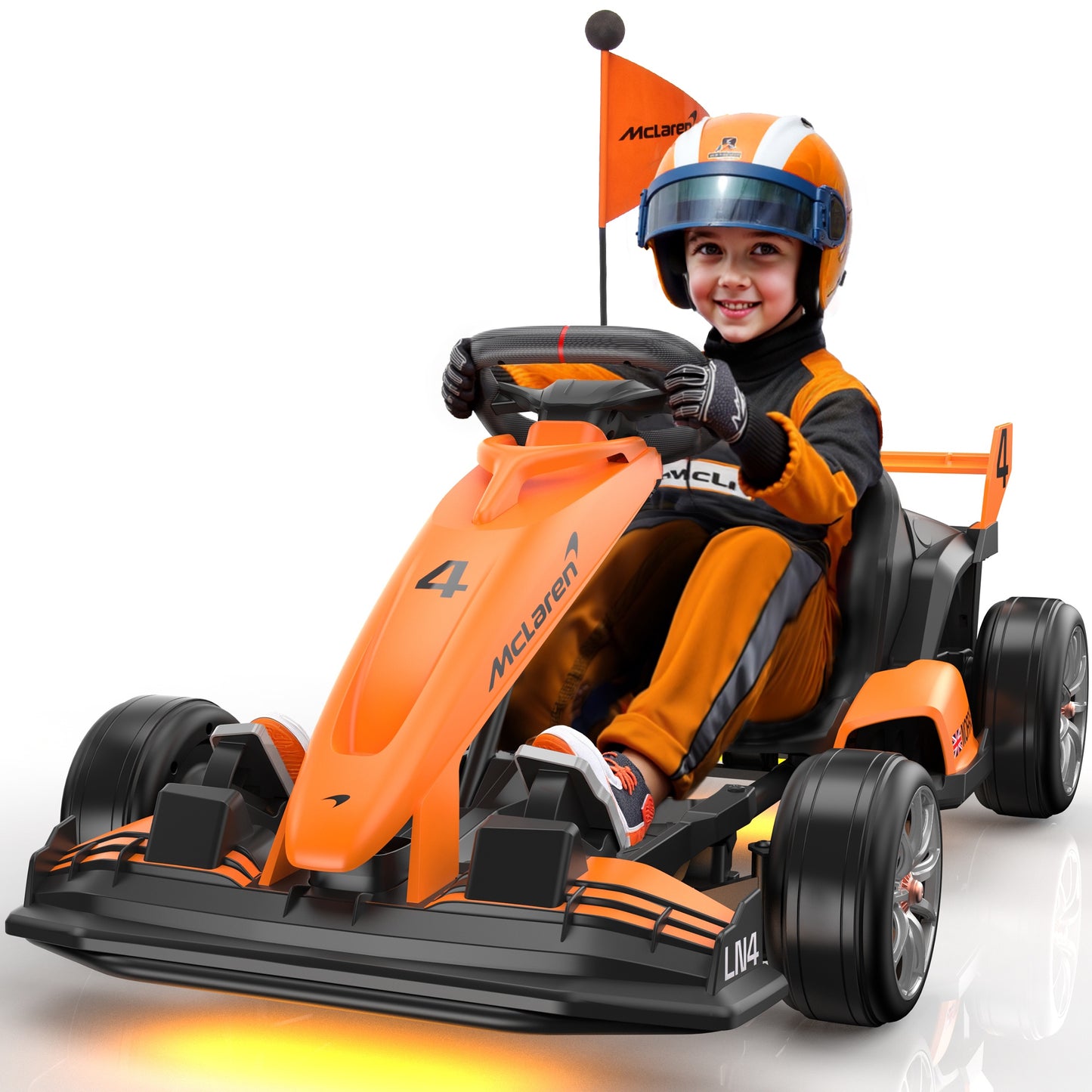 24V Go Kart for Kids Ages 6+, Licensed McLaren Electric Drift Kart Car Ride on Toys for Big Kids, Crazy Go Cart with Dual 250W Motors, Adjustable Seat, 7.5MPH, LED Lights