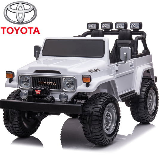 2 Seater 24 Volt Ride On Car with Remote Control, Licensed Toyota FJ40 Ride on Toys Truck for Boys Girls, Kids Electric Vehicle Car with LED Light, Bluetooth/FM Radio/Music, 4 Wheels Suspension, White