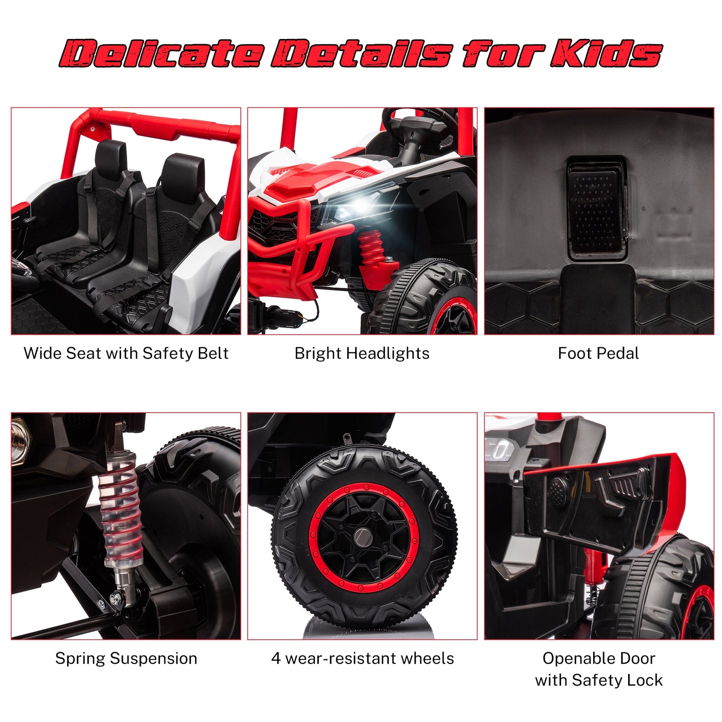 iRerts 24V Ride on UTV Cars 2 Seater, Kids Electric Ride on Toy Car with Remote Control, Music, LED Light, USB, Bluetooth, Kids Electric Vehicle for Christmas Birthday Gifts, Red