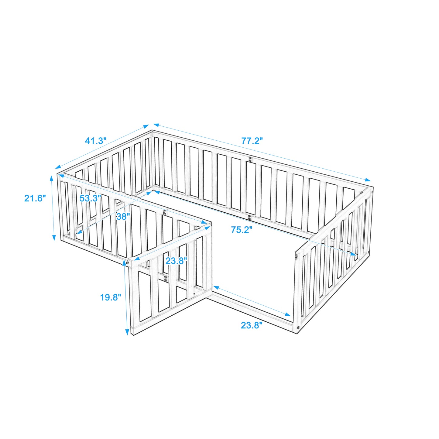 iRerts Twin Floor Bed Frame for Kids Toddlers, Wood Montessori Low Floor Twin Size Bed Frame with Fence Guardrail and Door, kids Twin Bed for Boys Girls, Spring Needed, Gray