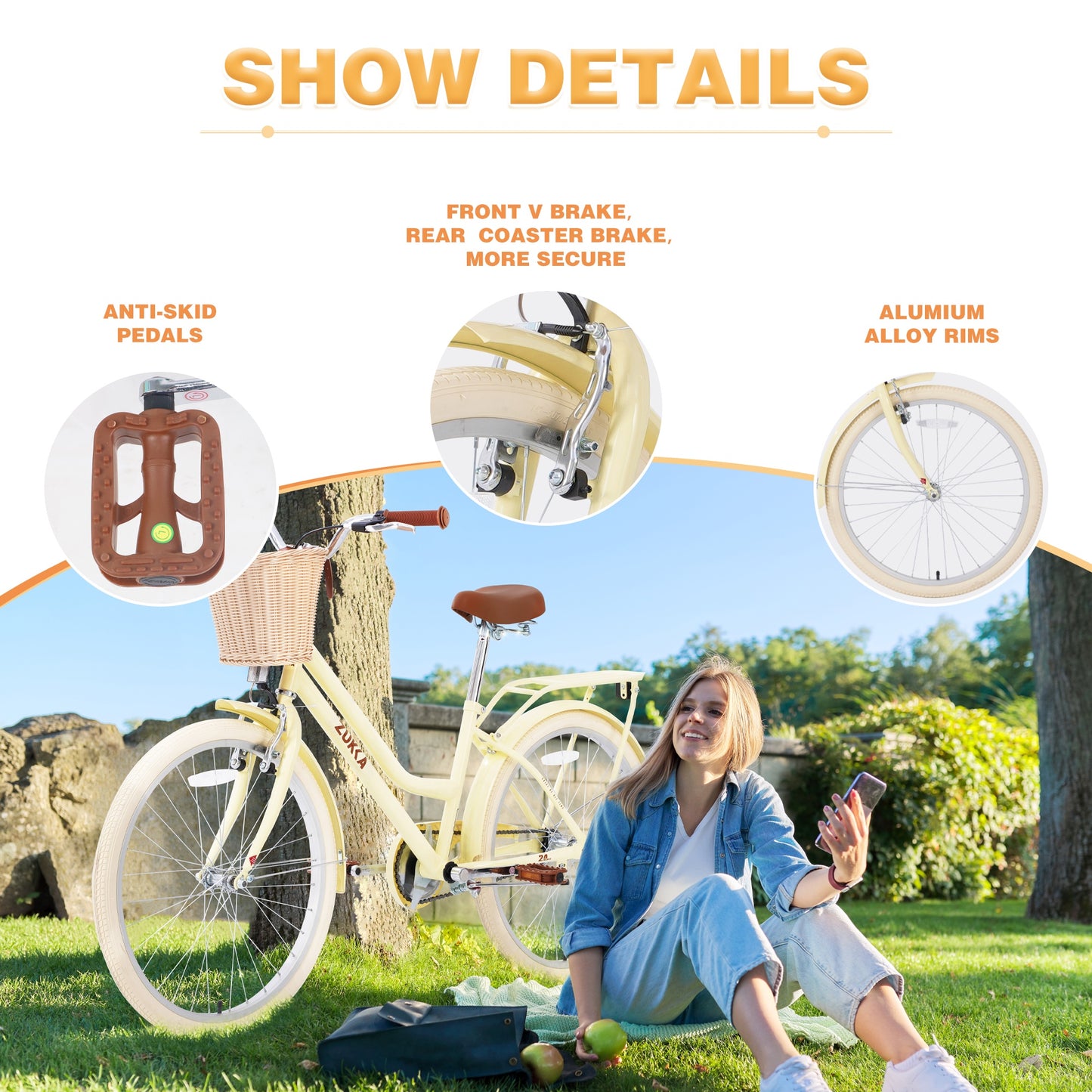 iRerts Girls Bike for 10+ Years Old Kids, 24 Inch Bike with Basket, Brown Leather Saddle, Coaster Brakes, Retro Style Girls Bicycle Cycle Bikes, Women Bicycle for Gifts, Pink