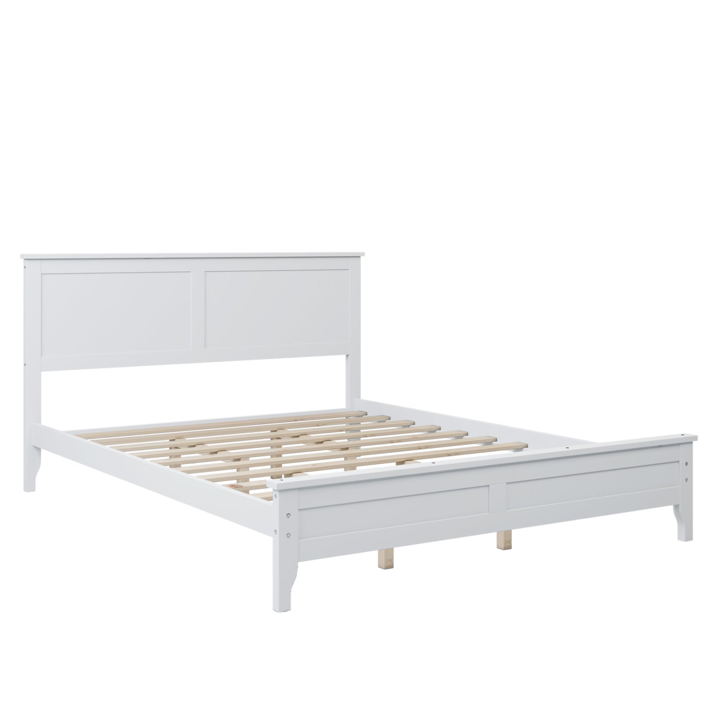 iRerts Queen Platform Bed Frame with Headboard and Footboard, Solid Wood Bed Frames Queen Size with Slats Support, Oak Top, Modern Queen Bed Frame No Box Spring Needed for Kids Adults, White