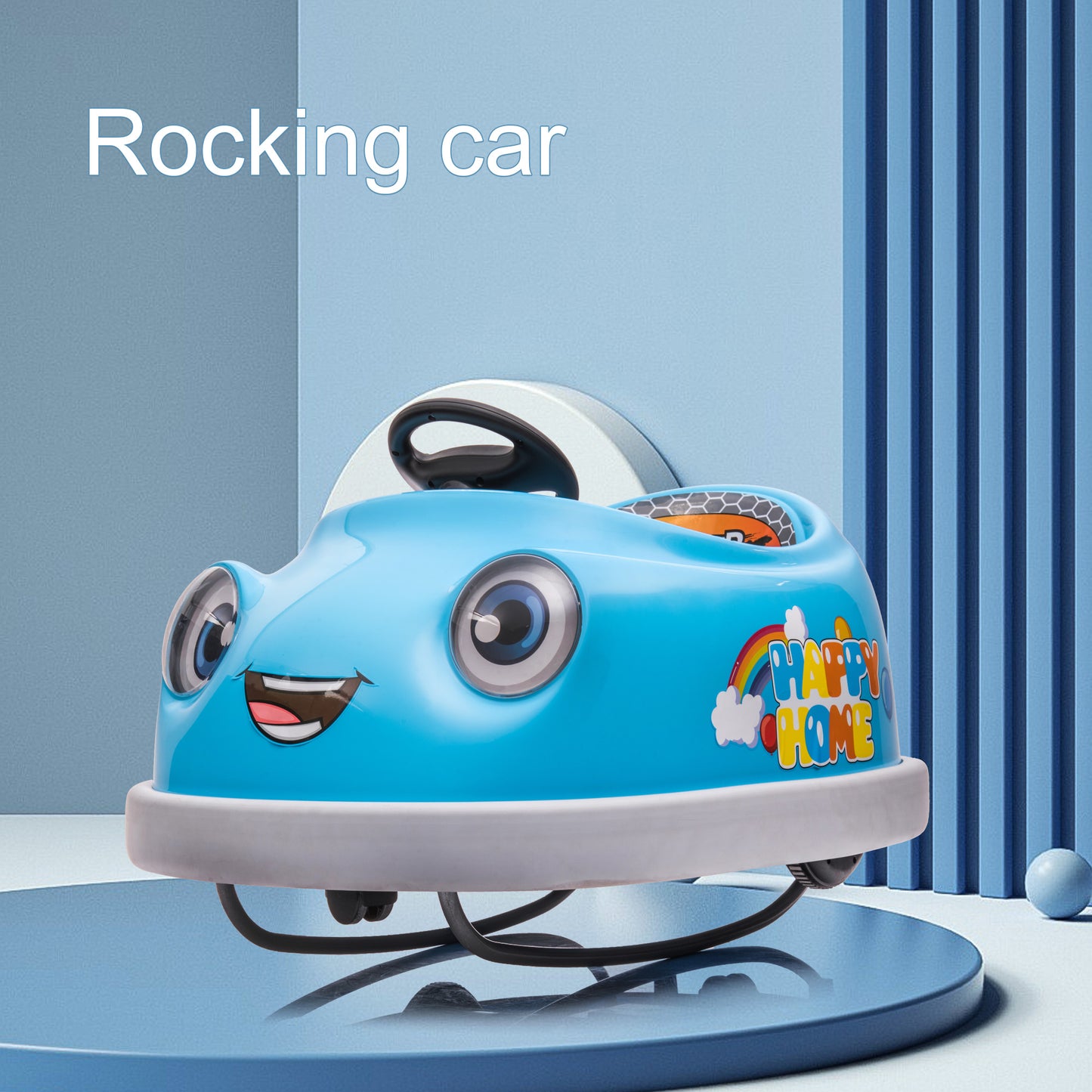 iRerts Kids Bumper Car with Remote Control, 12V Bumper Car for Toddlers Ages 1-6 Years with Rocking Horse Mode, Push Rod, Dinner Plate, USB Bluetooth Music, Ride on Toys Car for Boys Girls Gifts, Blue