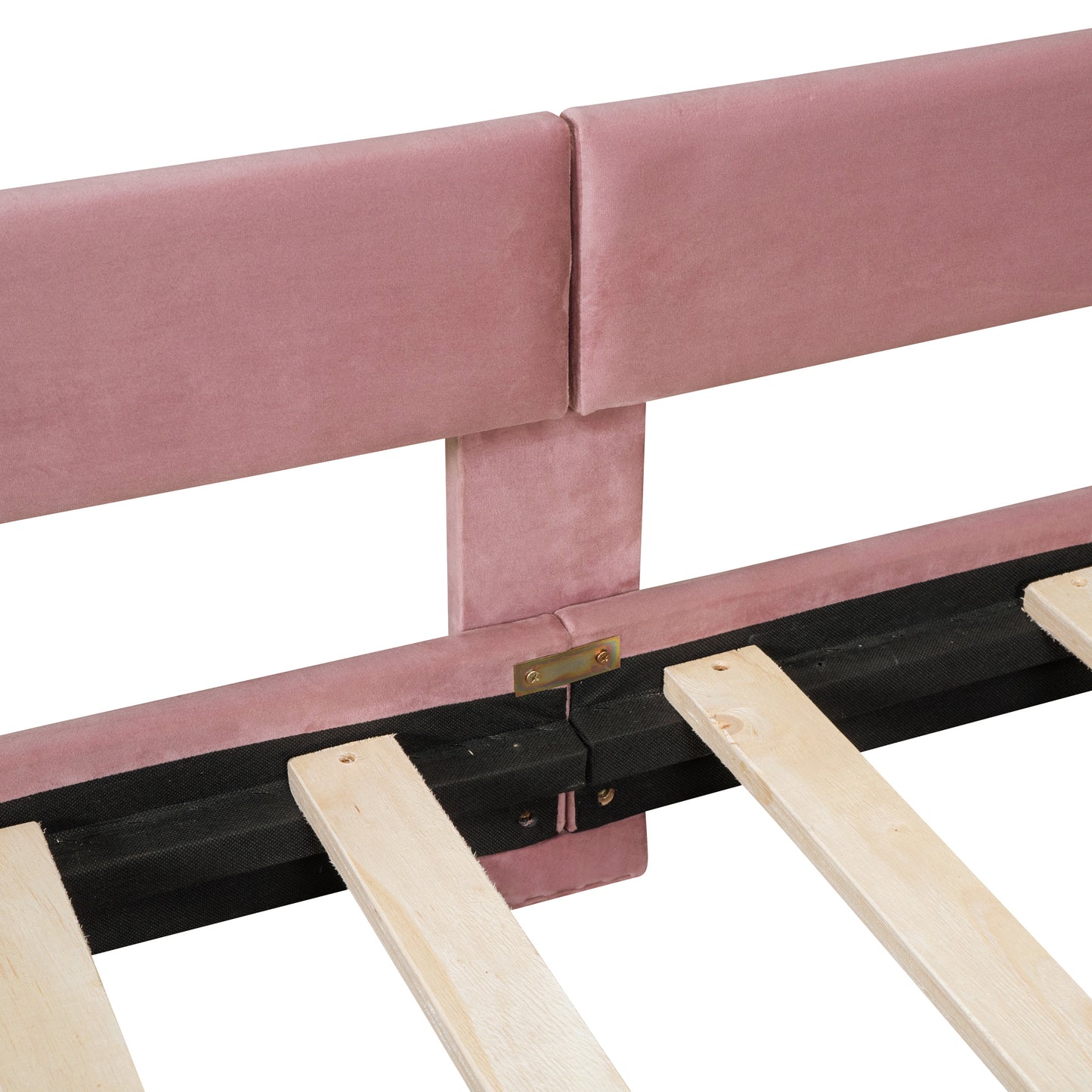 iRerts Upholstered Twin Daybed Frame for Kids, Velvet Twin Platform Bed Frame with Rabbit Ear Shaped Headboard and Footboard, Wood Twin Size Sofa Bed for Girls Boys, Pink