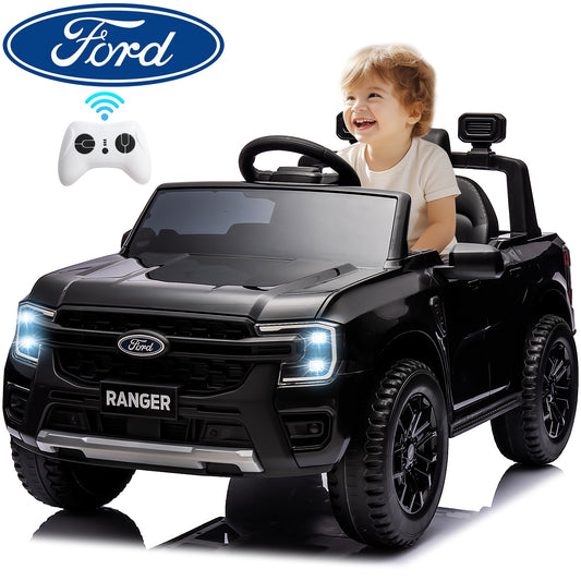 12V Ride on Cars with Remote Control, Ford Ranger Electric Cars for Kids with Bluetooth, Music, USB Port, Horn, LED Lights, Battery Powered Ride on Toys for Kids Boys Girls 3-6 Ages Gifts, Black