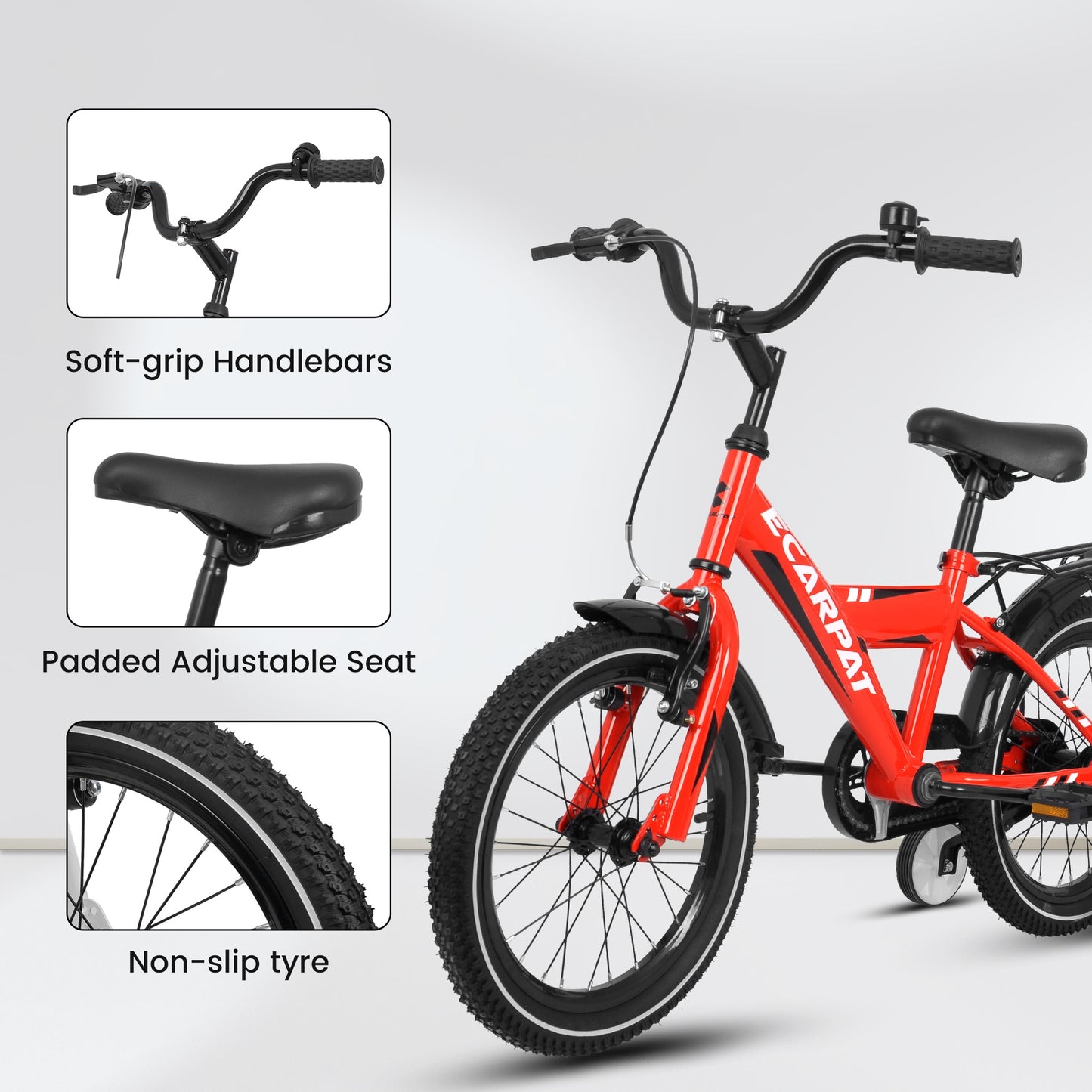 iRerts Kids Bike with Training Wheels, 16 Inch Kids Bicycle for Boys Girls Ages 4-8 Years Old, Boys Bicycles for Kids with Adjustable Seat, Fender and Varrier, Red