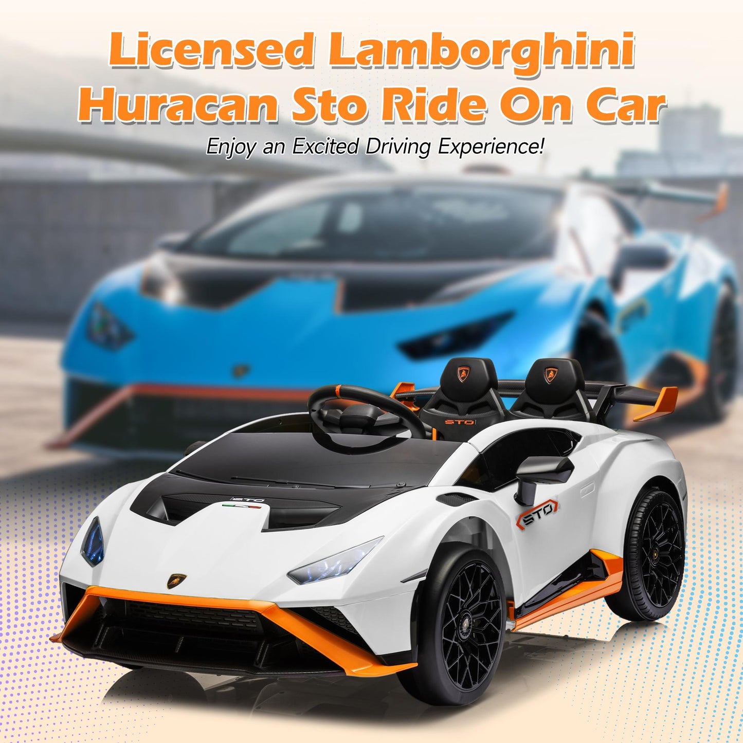 iRerts White 24V Lamborghini Ride on Cars with Remote Control, Battery Powered Kids Ride on Toys for Boys Girls 3-8 Ages, 4 Wheels Electric Cars for Kids with Bluetooth/Music/USB Port/LED Lights