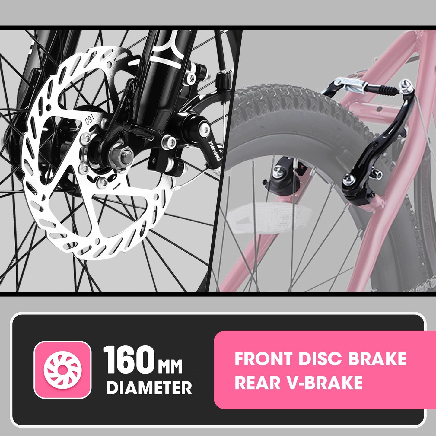 iRerts Mountain Bike for Boys Girls, 20'' Kids Mountain Bike with 7 Speed, Front Suspension, Disc Brake, Kids Bike for 8-12 Years Old, Teenager Children Kids Bicycles, Pink