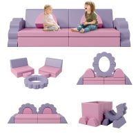 iRerts 10 PCS Modular Kids Play Couch, Kids Sofa Couch for Playroom Child Sectional Sofa, Foam Climbing Blocks Convertible Sofa, Baby Toddlers Couch Floor Sofa for Children, Pink