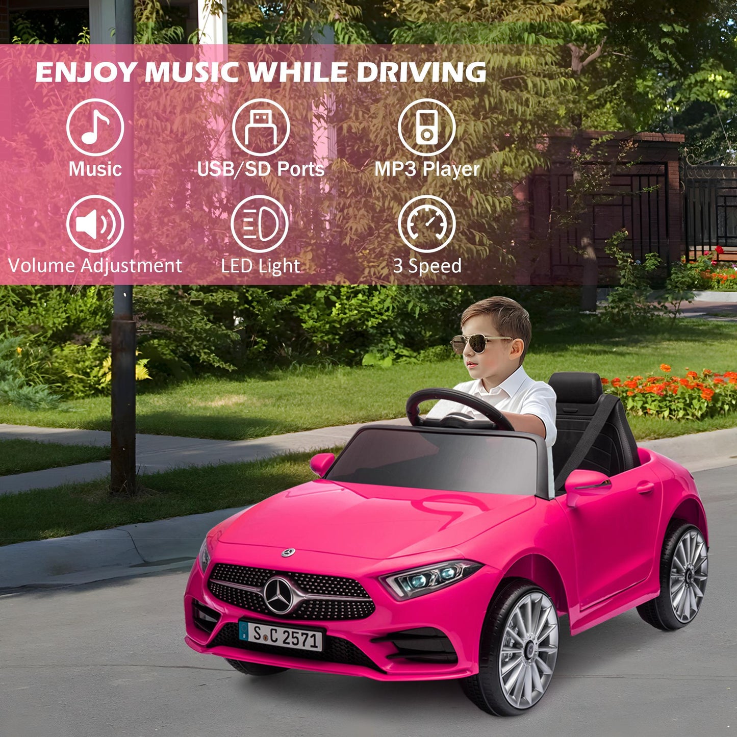 iRerts 12V Electric Ride On Cars for Girls Boys, Battery Powered Ride on Toys for Toddlers with Music, USB/AUX/SD Ports, LED Light, 4 Wheel Suspension, Electric Cars for Kids 3-6 Years Old Gifts, Pink
