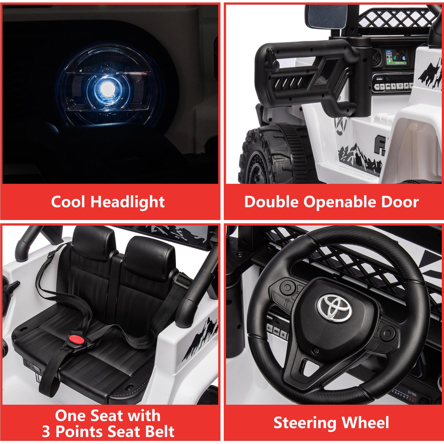 Ride on Toys for Kids, Licensed Toyota FJ Cruiser 12V Kids Ride on Truck Cars with Remote Control, Battery Powered Kids Electric Car Vehicle for Boys Girls Gifts with MP3, Bluetooth, USB, White