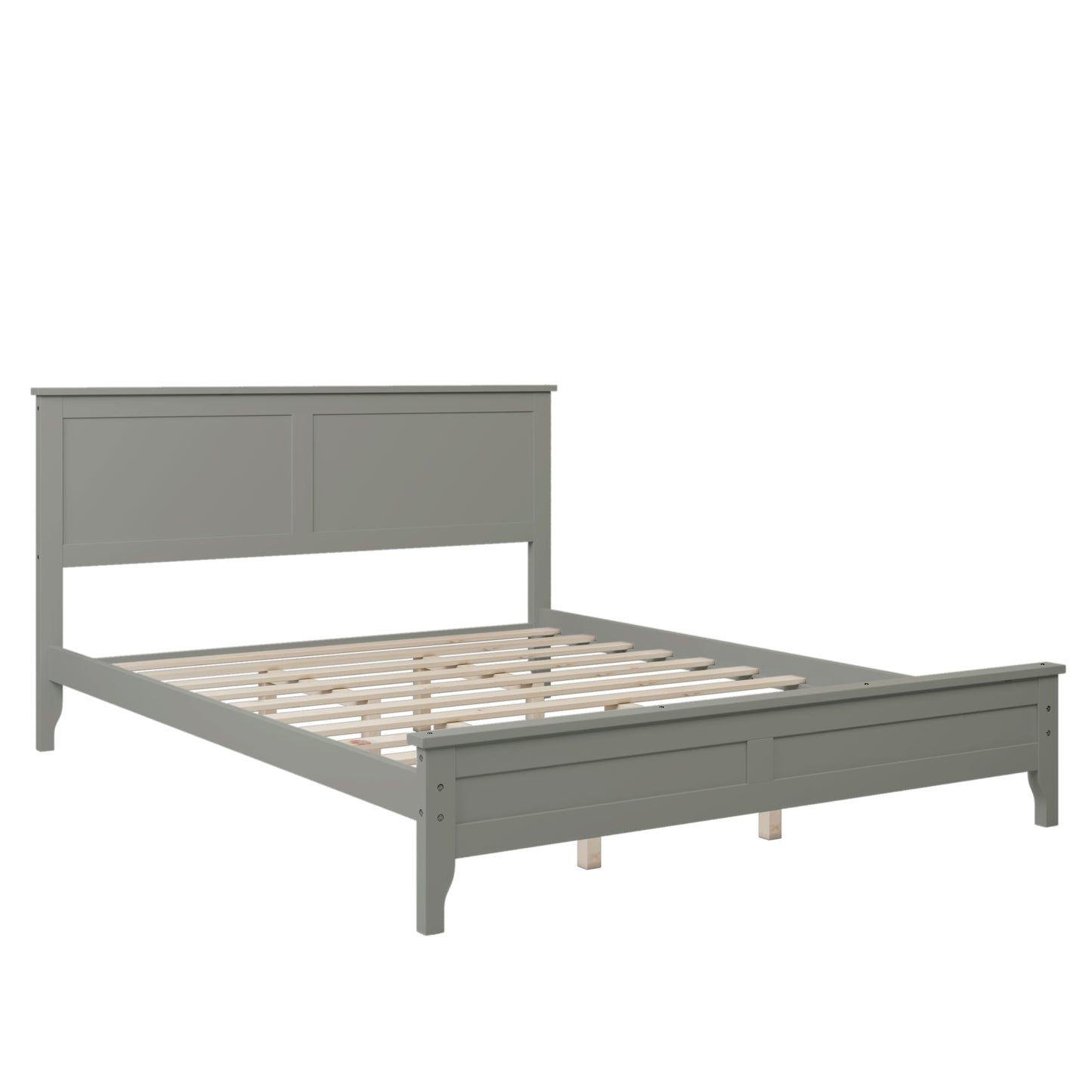 iRerts Queen Platform Bed Frame with Headboard and Footboard, Solid Wood Bed Frames Queen Size with Slats Support, Oak Top, Modern Queen Bed Frame No Box Spring Needed for Kids Adults, Gray