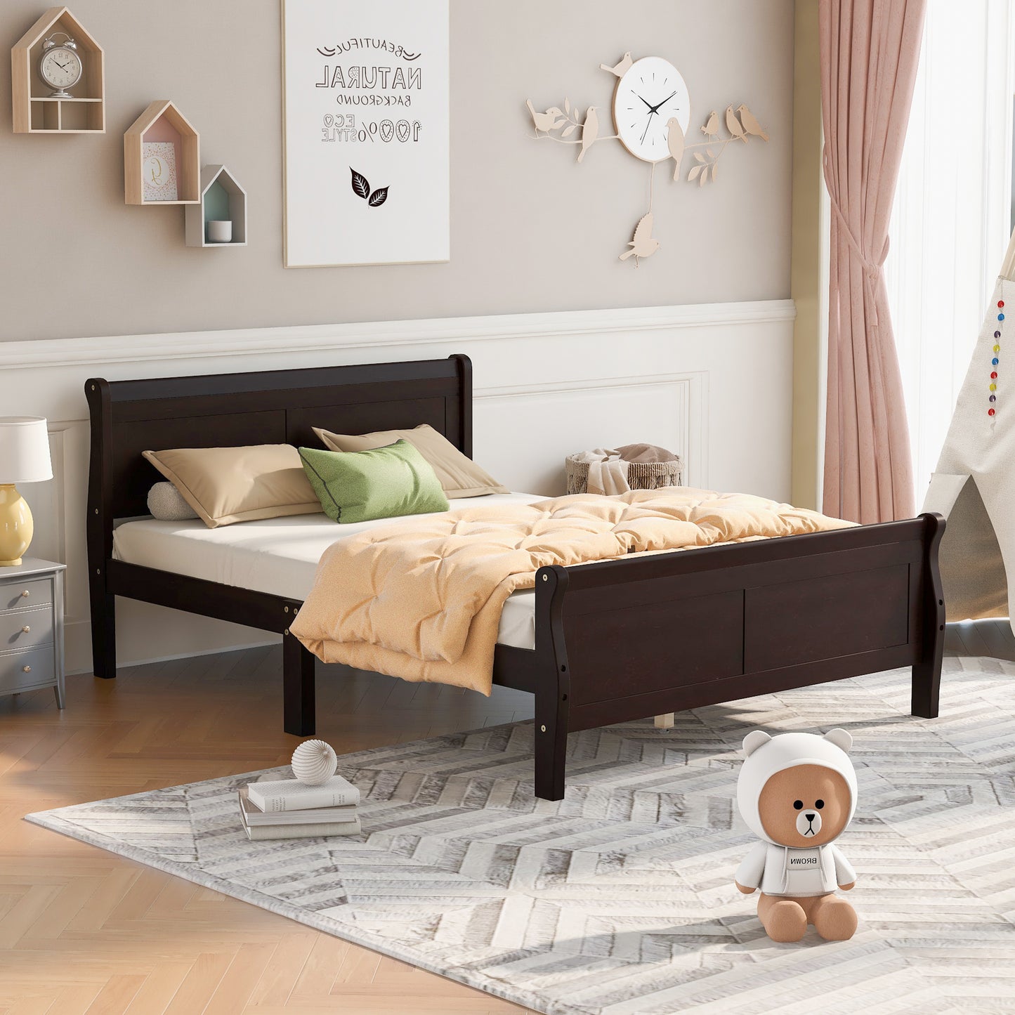 iRerts Wood Queen Platform Bed Frame, Modern Queen Bed Frame with Headboard, Queen Size Wood Platform Bed with Wooden Slat Support, No Box Spring Needed, Easy Assembly, Espresso