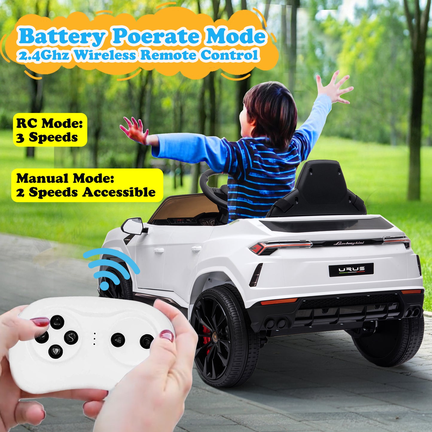 Licensed Lamborghini Ride on Car with Remote Control Kids Ride on Toy for Girls and Boys 12V Powered Electric Vehicles for 3-5 Years Old, USB, Ride on Truck, Headlight