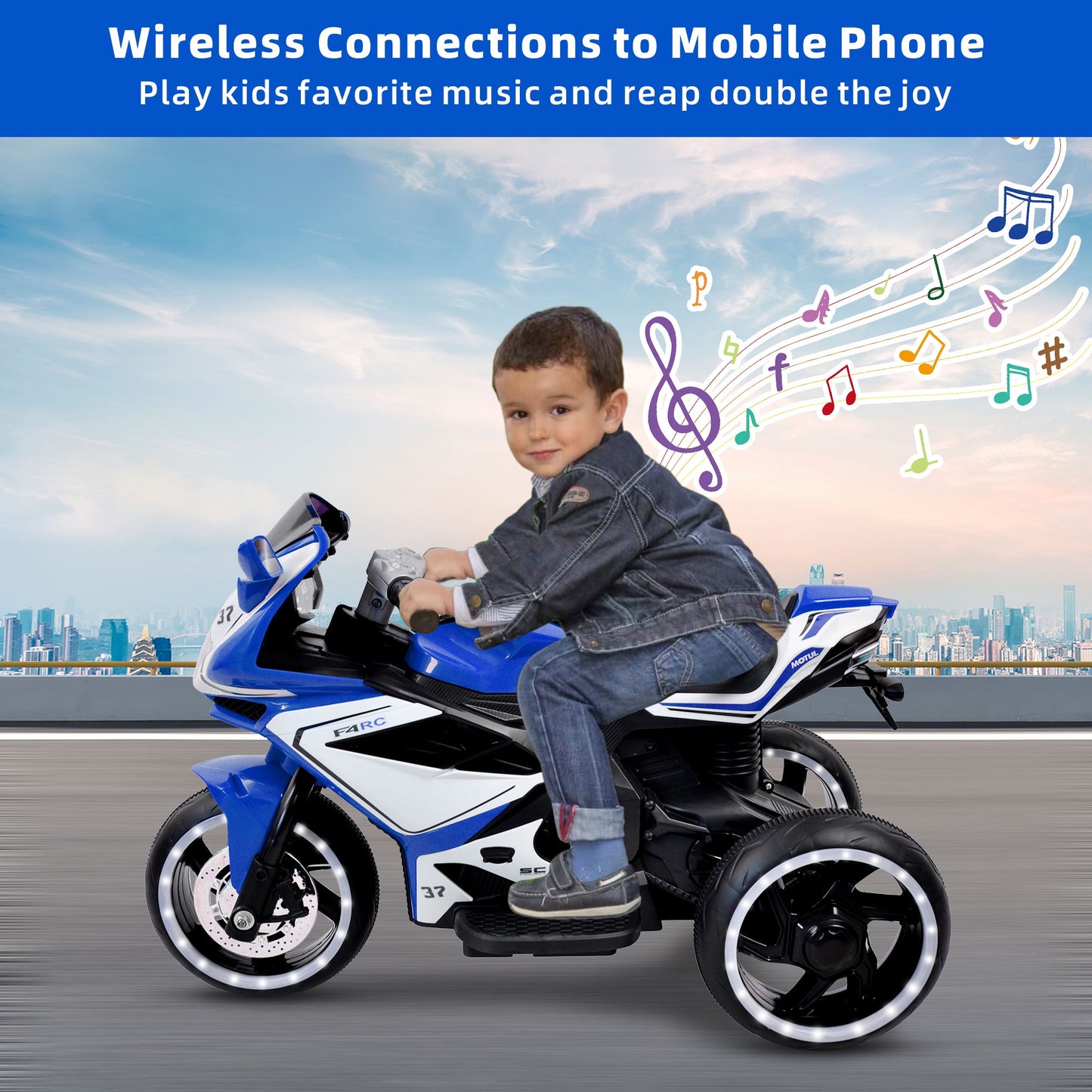 6V Electric Ride on Motorcycle for Toddlers Kids, Battery Powered Motorized Motorcycle Bike, Ride on Toy w/LED Light and Music for Girls Boys Ages 3+, 3 Wheels