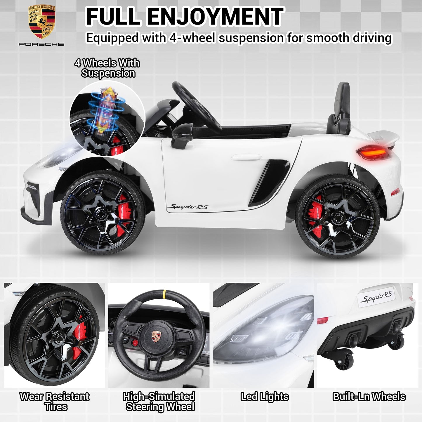 12V Powered Ride On Toys, Licensed Porsche 718 Ride on Car for Kids Boys Girls Christmas Gifts Ages 3-5, Kids Cars Electric Vehicle with Remote Control, Bluetooth, Music, LED Light, 4 Wheeler, White