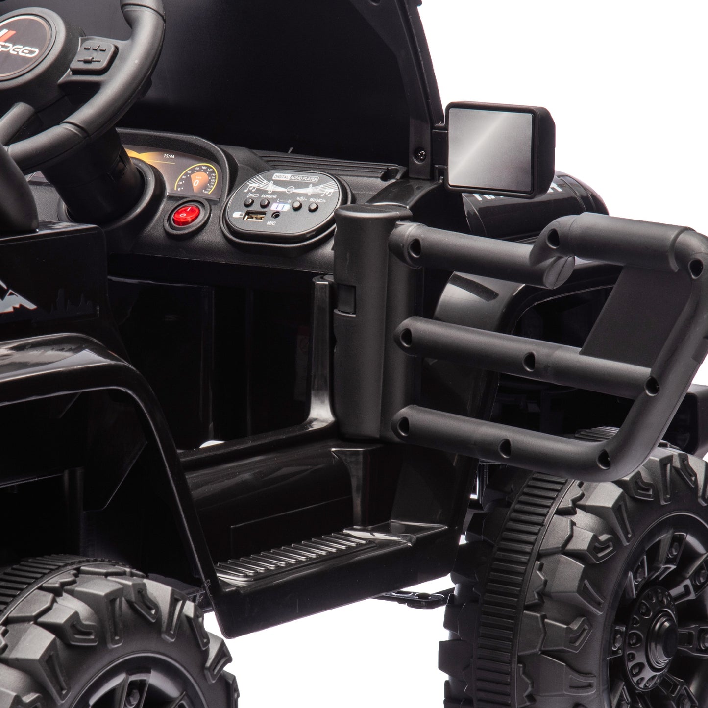 iRerts 12V Ride on Cars with Remote Control, Electric Cars for Kids Boys Girls 3-6 Ages, Powered Ride on Toys Truck with Bluetooth, Music, MP3/USB Port, Detachable Steering Wheel, Black