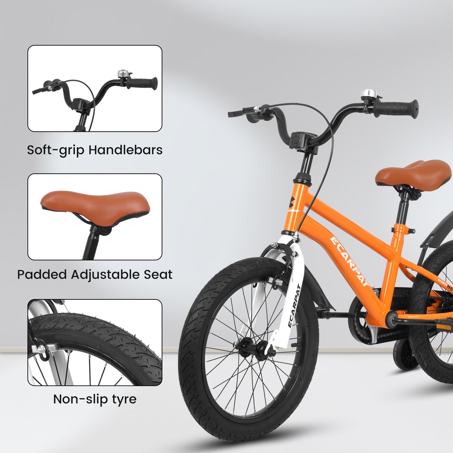 iRerts Kids Bicycles 14 Inch, Freestyle Kids Bike Sport Bicycle for Boys Girls 3-6 Years Old, Girls Boys Bicycles with Training Wheels, Fender, Orange