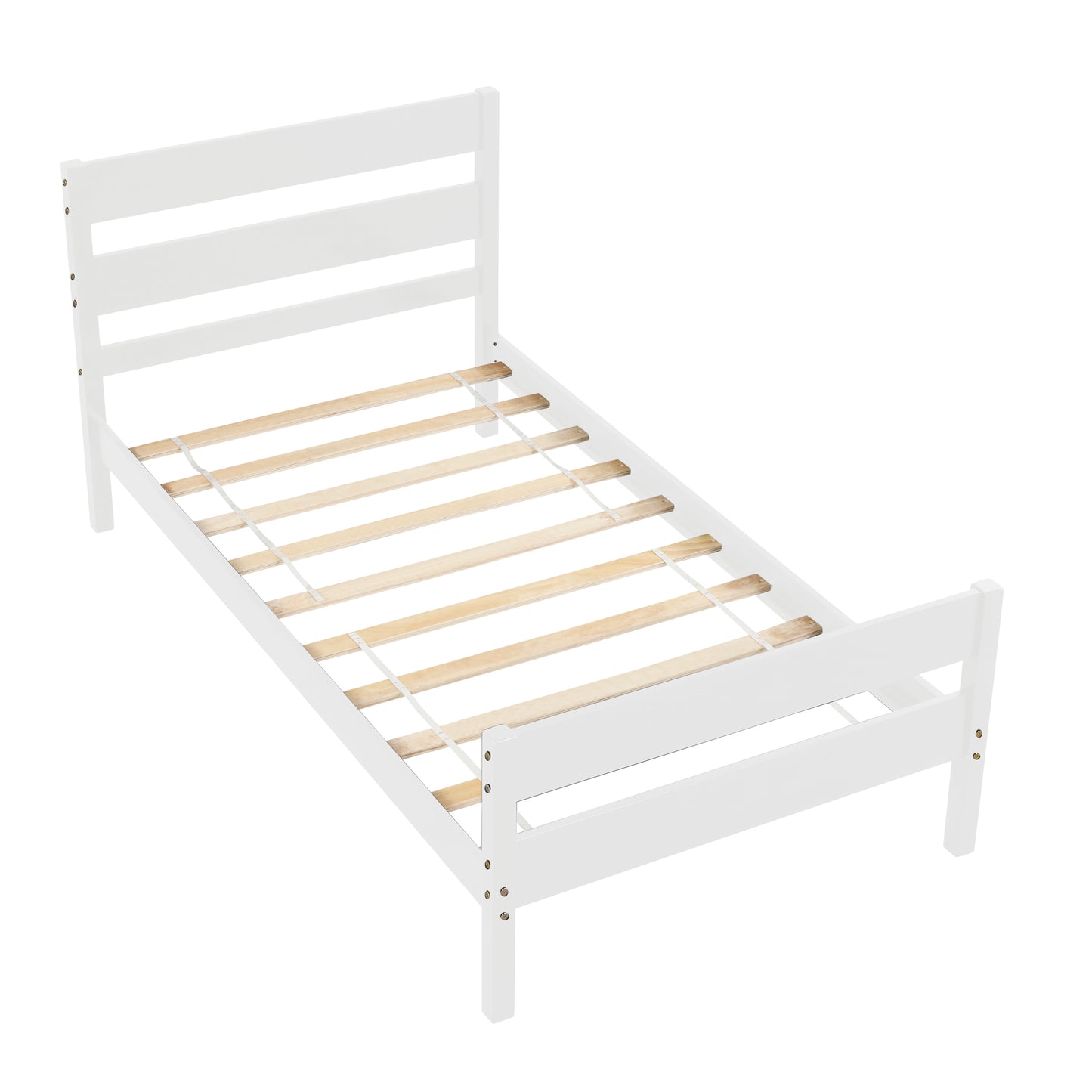 iRerts Twin Platform Bed Frame with Headboard and Footboard, Wood Twin Size Bed Frame, Modern Platform Bed Frame Twin Size with Wood Slat Support, No Box Spring Needed, White