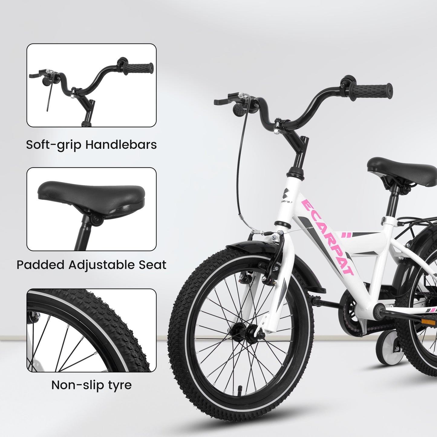 iRerts Kids Bike with Training Wheels, 14 Inch Kids Bicycle for Boys Girls Ages 3-5 Years Old, Boys Bicycles for Kids with Adjustable Seat, Fender and Varrier, White