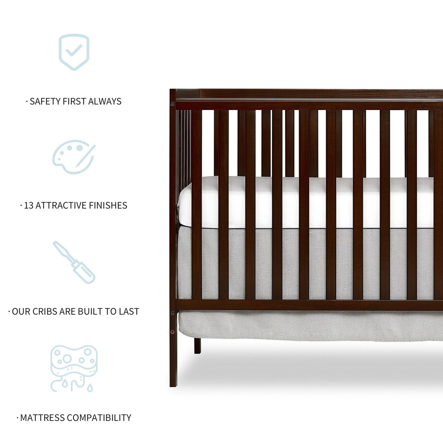 iRerts 5 In 1 Convertible Baby Crib, Wood Convertible Crib Toddler Bed with Wood Legs, Converts from Baby Crib to Toddler Bed, Fits Standard Full-Size Crib Mattress, Easy to Assemble, Espresso