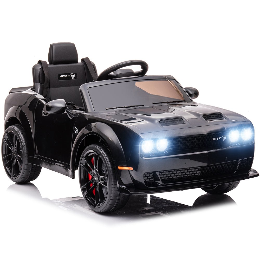 Kids Electric Car, Licensed Dodge Challenger 12V Ride On Cars with Remote Control, Kids Ride on Toys with Bluetooth, LED Light, USB, MP3, Kids Electric Vehicles for Boys Girls Birthday Gifts, Black