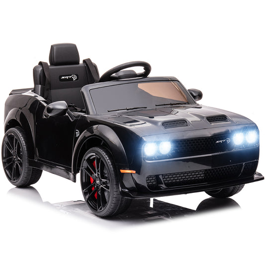Kids Electric Car, Licensed Dodge Challenger 12V Ride On Cars with Remote Control, Kids Ride on Toys with Bluetooth, LED Light, USB, MP3, Kids Electric Vehicles for Boys Girls Birthday Gifts, Black