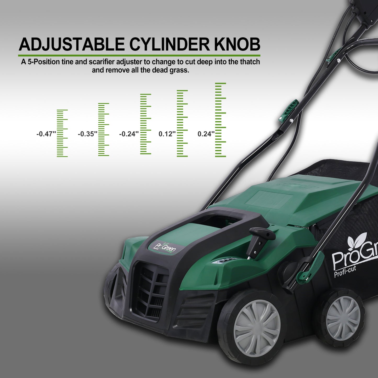 iRerts Electric Dethatcher and Scarifier, 2-in-1 16 Inch Dethatcher Scarifier with 58QT Removable Collection Bag, 4 Position Height Adjustment, 15 Amp Walk Behind Scarifier for Garden Yard, Green