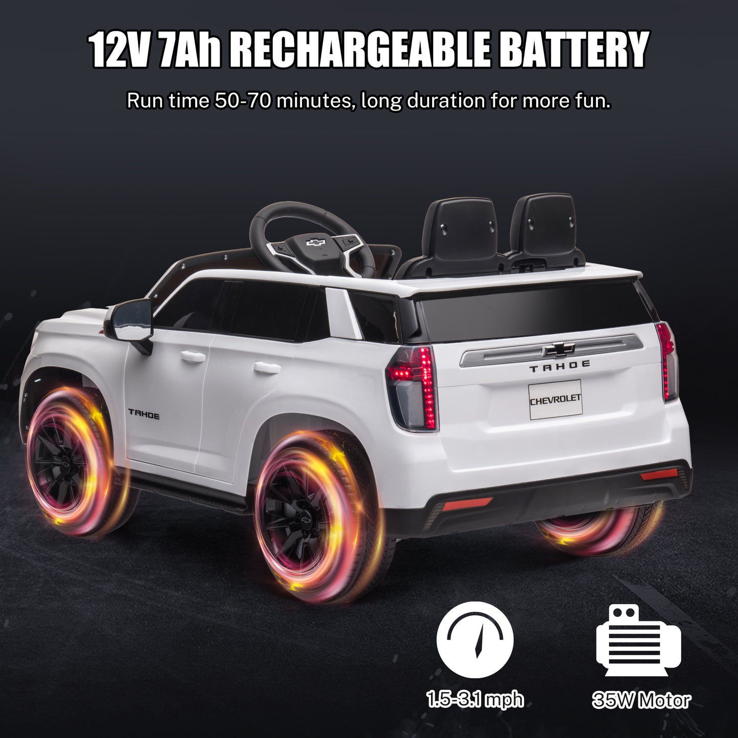 iRerts 12V Ride On Toys with Remote Control, Licensed Chevrolet Tahoe Kids Ride on Cars with Music, LED Lights, MP3/USB/AUX Port, Kids Electric Vehicle for Boys Girls, White