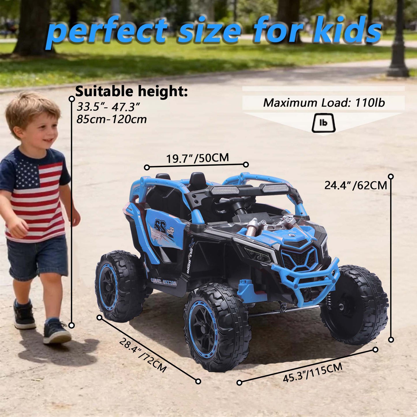 iRerts 24V Ride on Toys with Parents Remote Control, Ride on UTV Car with Bluetooth, MP3 Port, Music, LED Lights, 4 Shock Absorbers, Battery Powered Electric Car for Kids Ages 2-6, Blue