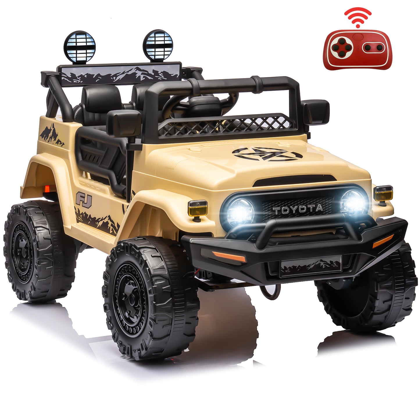 12V Ride on Cars with Remote Control, Licensed Toyota FJ Cruiser Ride on Trucks Vehicle with Bluetooth, Music, MP3/USB Port, Battery Powered Ride on Toys for Kids Boys Girls Birthday Gift, Yellow