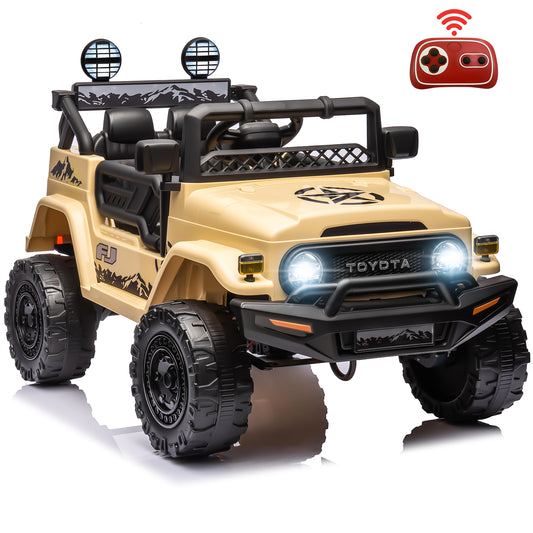 12V Ride on Cars with Remote Control, Licensed Toyota FJ Cruiser Ride on Trucks Vehicle with Bluetooth, Music, MP3/USB Port, Battery Powered Ride on Toys for Kids Boys Girls Birthday Gift, Yellow