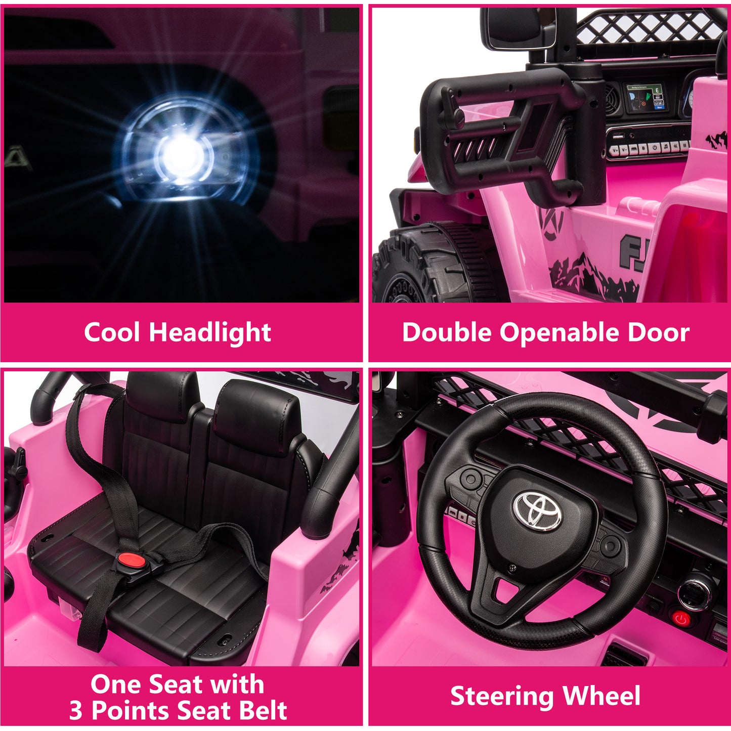 12V Ride on Cars with Remote Control, Licensed Toyota FJ Cruiser Ride on Trucks Vehicle with Bluetooth, Music, MP3/USB Port, Battery Powered Ride on Toys for Kids Boys Girls Birthday Gift, Pink
