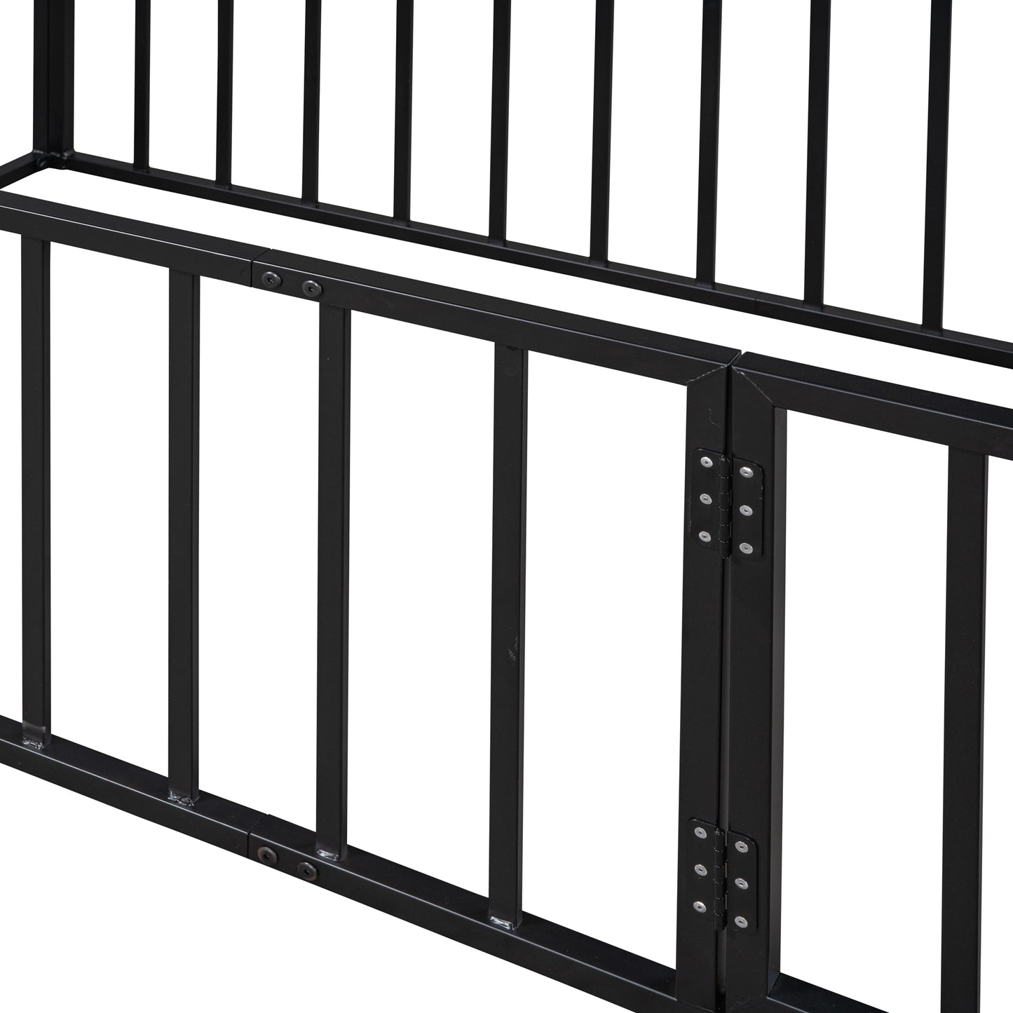 iRerts Twin Floor Bed Frame, Metal Twin Size Montessori Floor Bed Frame with Fence and Door, Kids Toddler Floor Bed Frame Twin Size for Girls Boys, Twin Bed Frame without Bed Slats, Black