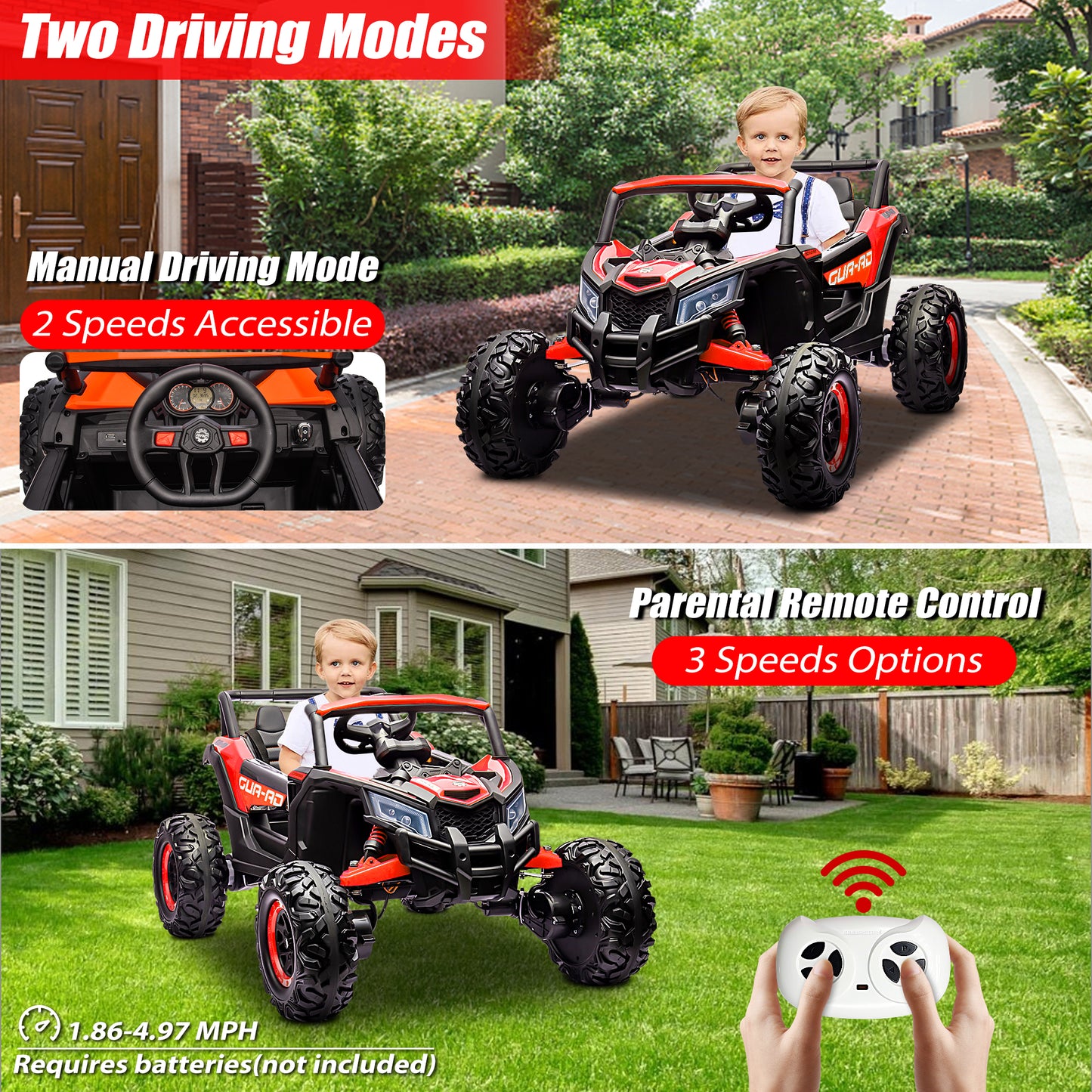 iRerts Red 24V Battery Powered Ride on UTV Cars for Boys Girls, Kids Ride on Toys with Remote Control, Music, LED Light, USB, Bluetooth, Large Seat Kids Electric Vehicle for Christmas Birthday Gifts