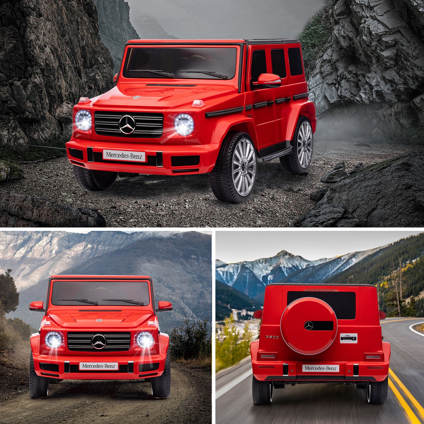 24V Ride On Cars with Remote Control, Licensed Mercedes Benz G500 Kids Electric Car for Boys Girls Gifts, Battery Powered Ride on Trucks Toys with Bluetooth, MP3, Music, Led Lights, USB, Red