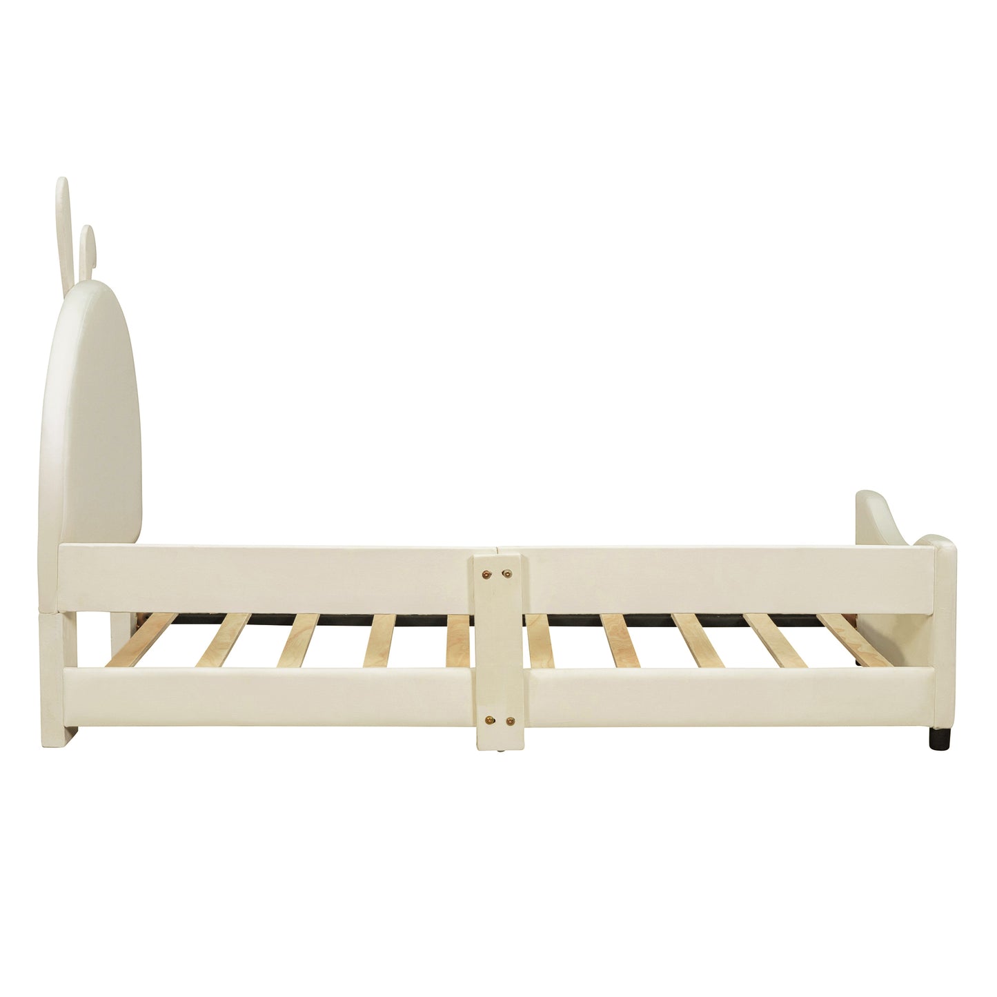 iRerts Upholstered Twin Daybed Frame for Kids, Velvet Twin Platform Bed Frame with Rabbit Ear Shaped Headboard and Footboard, Wood Twin Size Sofa Bed for Girls Boys, Beige