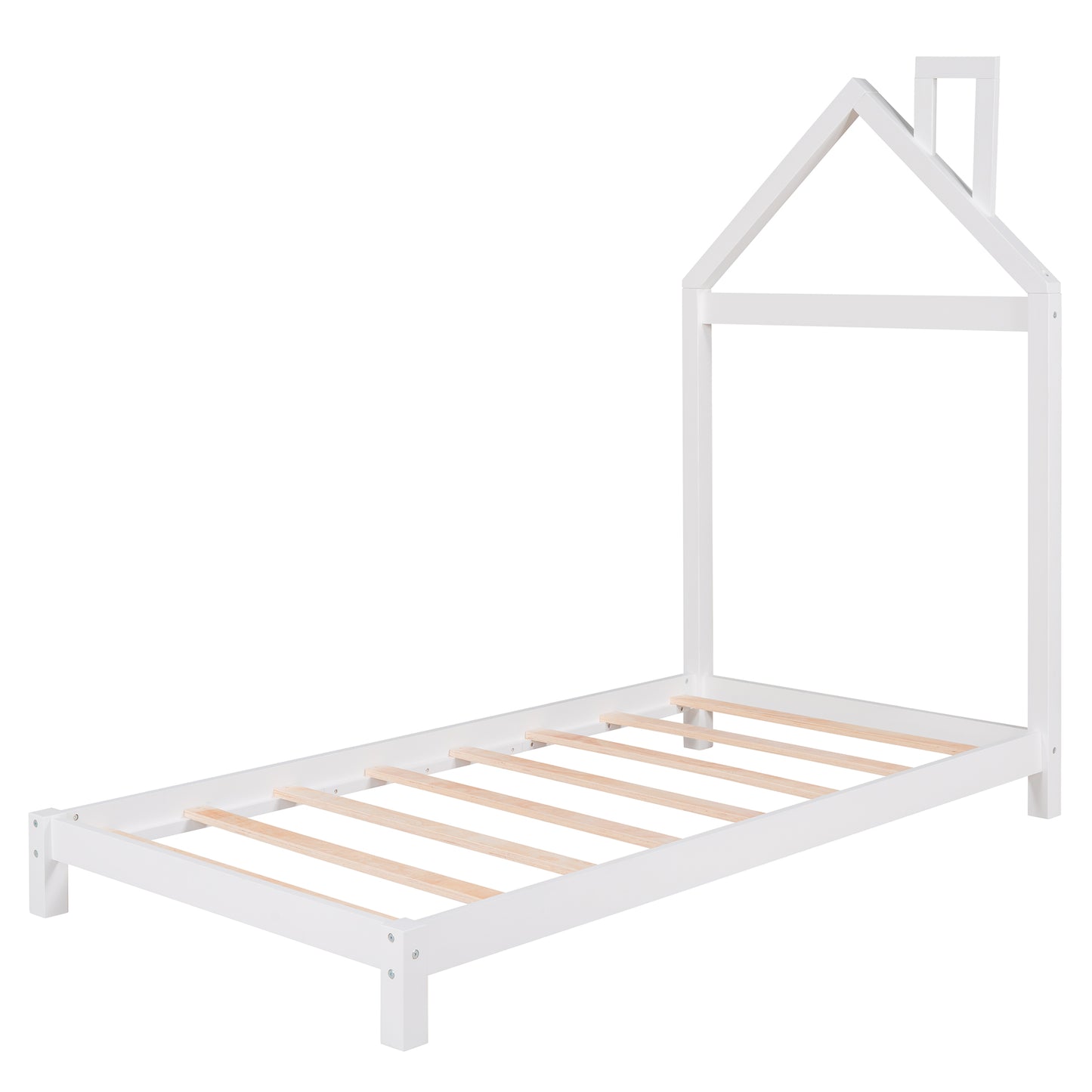 iRerts Wood Twin Platform Bed, Twin Size Bed Frame for Kids Toddlers Boys Girls, Twin Bed Frame with House Shaped Headboard, Twin Size Bed Frame No Box Spring Needed for Bedroom, White