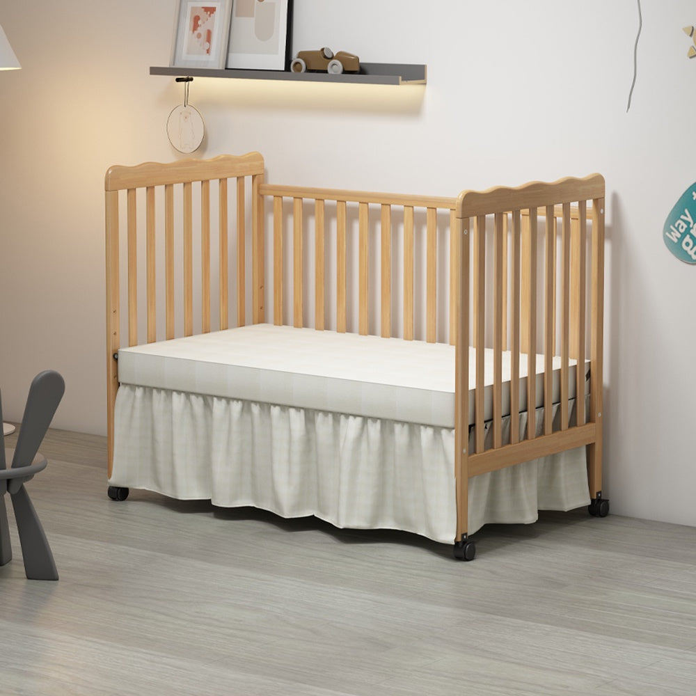 iRerts 3 In 1 Convertible Baby Crib, Wood Converts from Baby Crib to Toddler Bed and Daybed, Baby Bed with Locking Wheels, 4 Adjustable Mattress Heights, Non-Toxic Finish, Natural