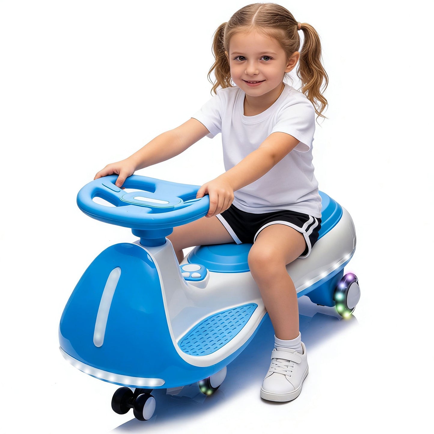 12V Electric Wiggle Car, Powered Ride on Toys for Kids with Flashing PU Wheels, Bluetooth Music, 2-in-1 Swing Car Kids Electric Vehicles for Boys Girls Ages 3+, Blue