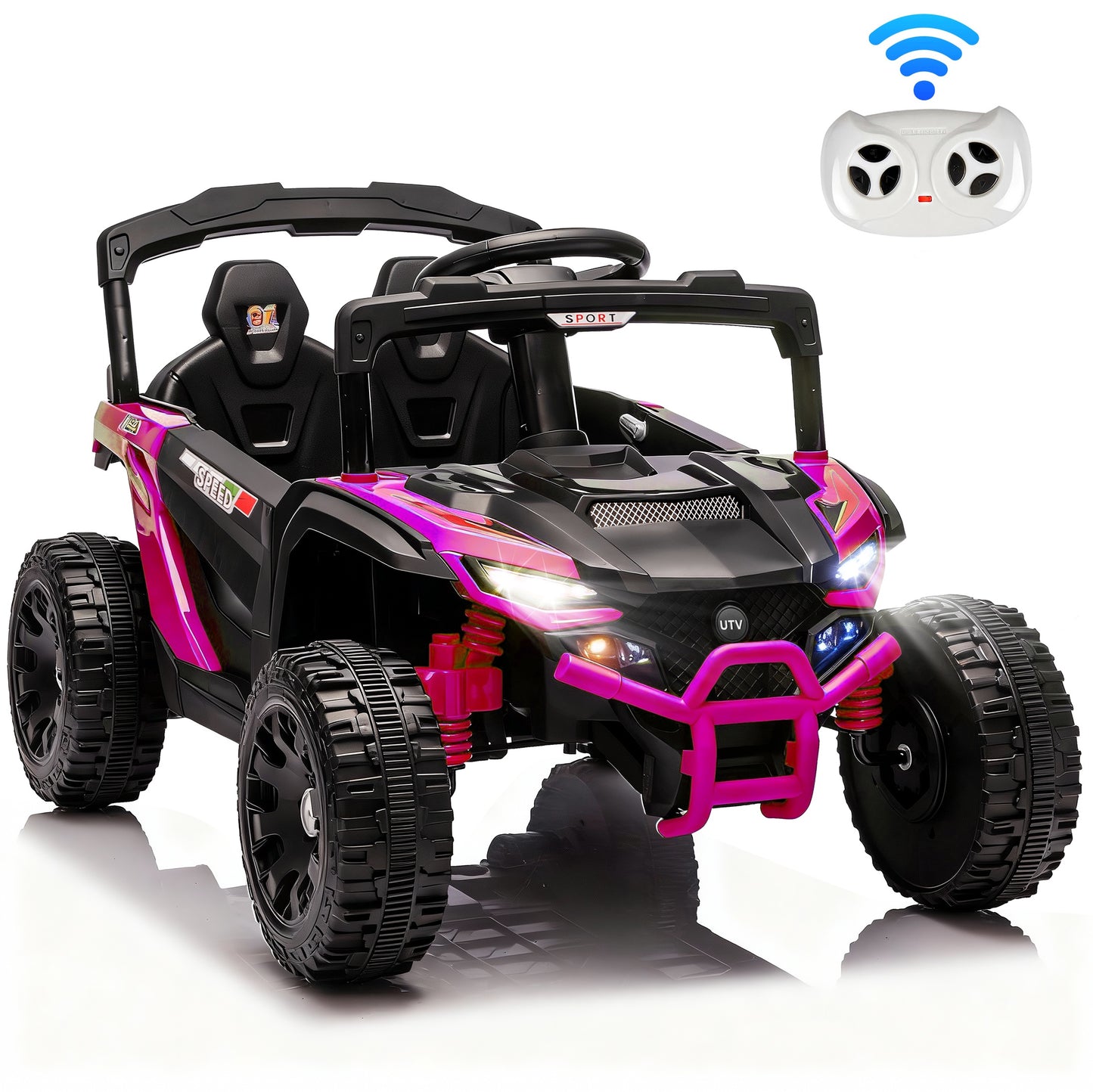 iRerts 24V Powered Ride on Car UTV, Kids Ride on Toys with Remote Control, Bluetooth, Music, 4 Wheels Suspension, LED Light, Kids Cars 4 Wheeler Electric Vehicles for Boys Girls Ages 3-5 Gifts, Pink