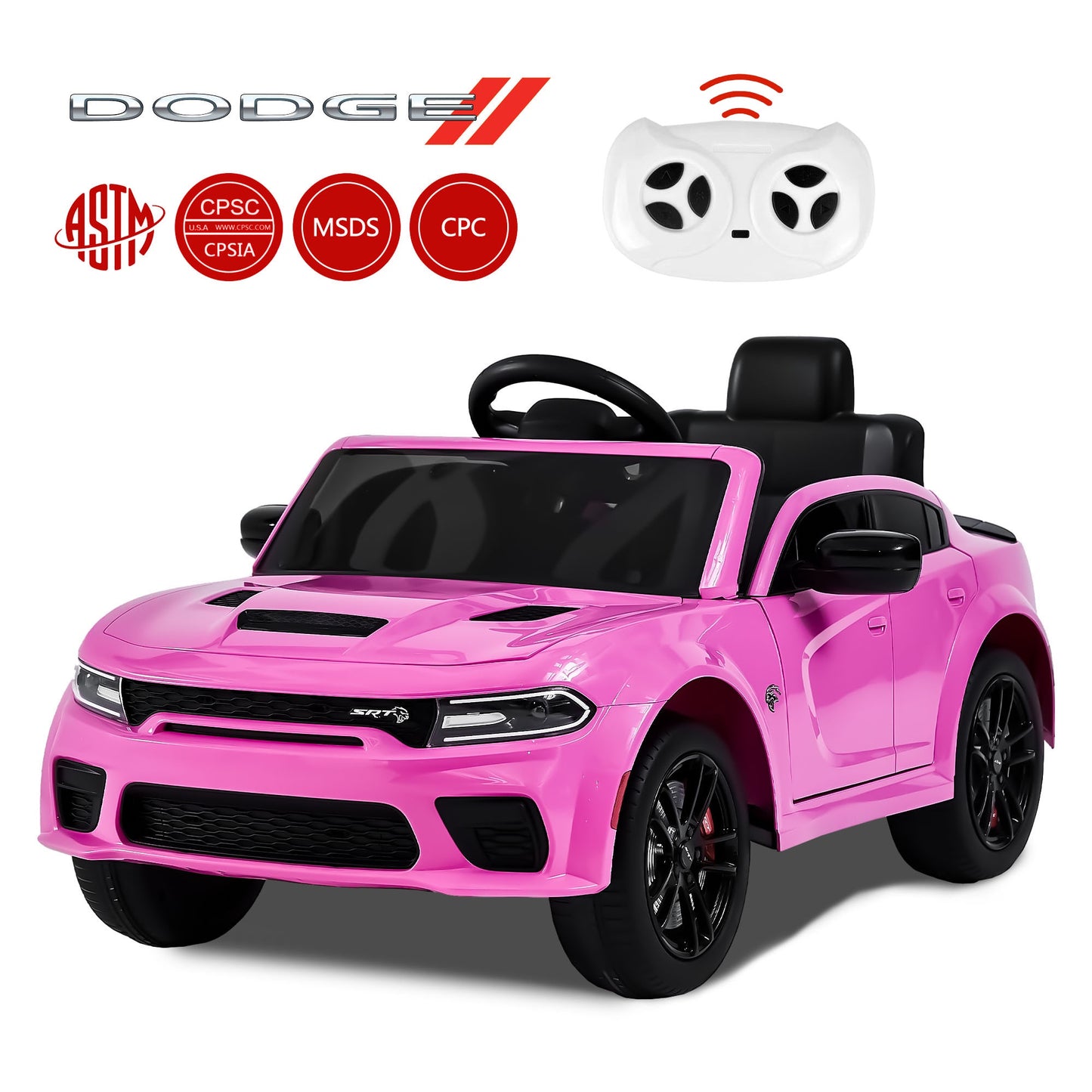 12V Dodge Charger Ride on Car with Remote Control Electric Vehicle for Boys and Girls Kids Ride on Toy for 3-6 Years Old, Power Ride on Truck, Bluetooth, LED light, Four wheel suspension
