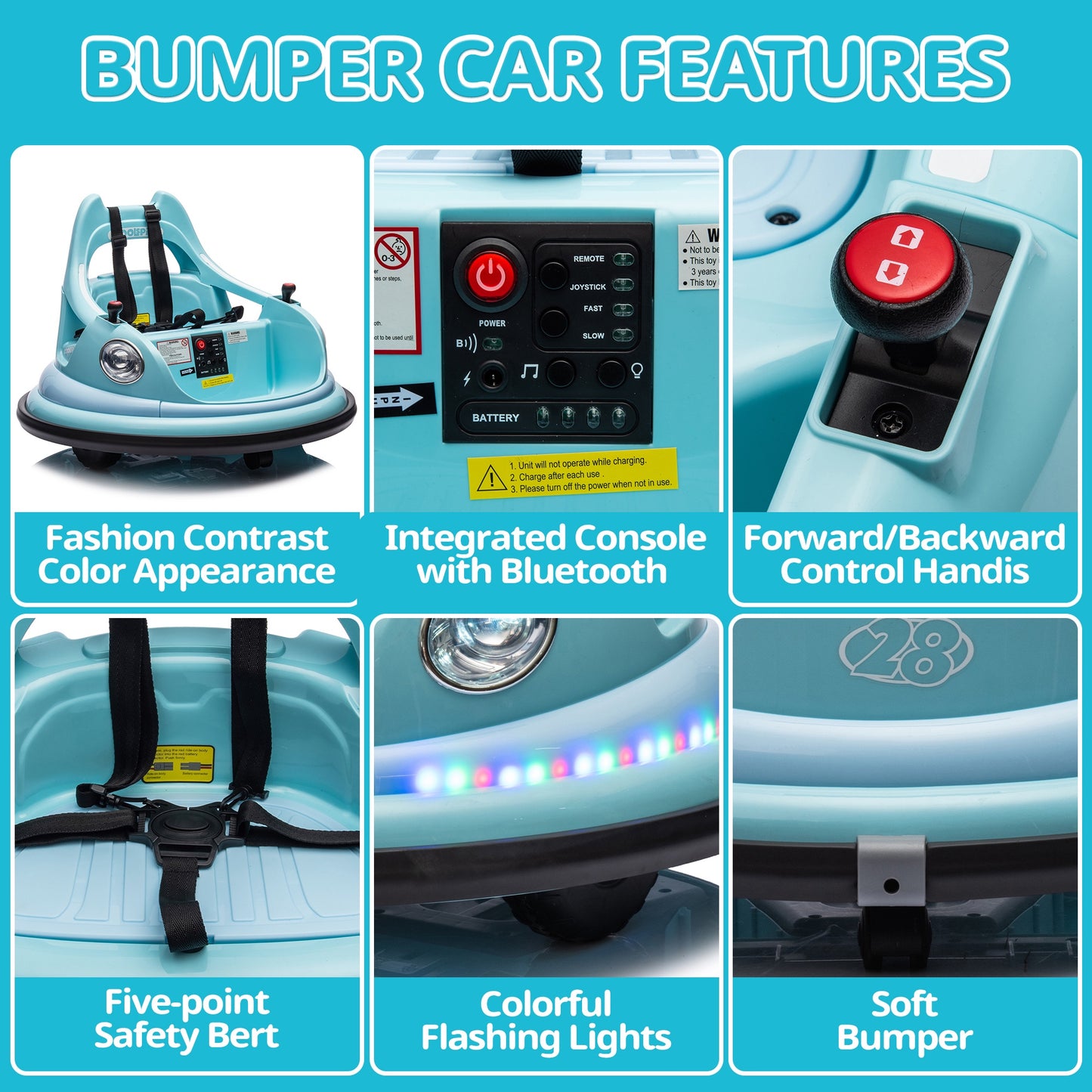 iRerts 12V Bumper Car, Ride on Electric Bumper Car for Kids Toddlers, Battery Powered Ride on Toys with Remote Control, Bluetooth, Music, LED Light, 360¡ãSpin, Gifts for 2-5 Year Old Boys Girls, Blue