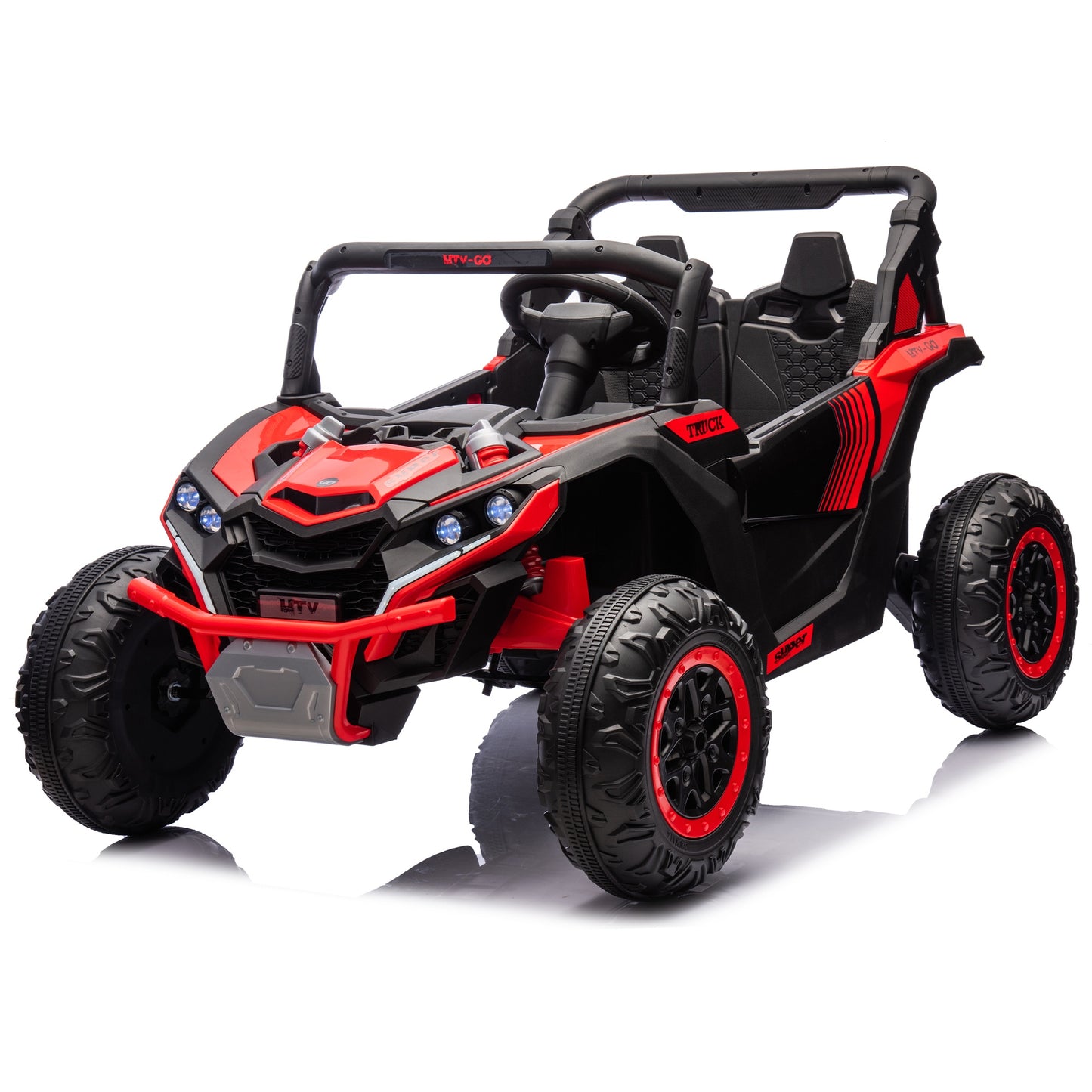 iRerts 2 Seater Ride on Car, 24V Powered Ride on Toys UTV with Remote Control, LED Lights, Bluetooth Music, 3 Speeds, Storage Space, Electric Vehicle for Kids Boys Girls Ages 3-8 Gifts, Red