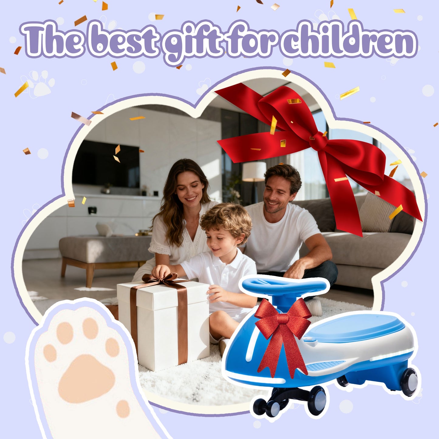 12V Electric Wiggle Car, Powered Ride on Toys for Kids with Flashing PU Wheels, Bluetooth Music, 2-in-1 Swing Car Kids Electric Vehicles for Boys Girls Ages 3+, Blue