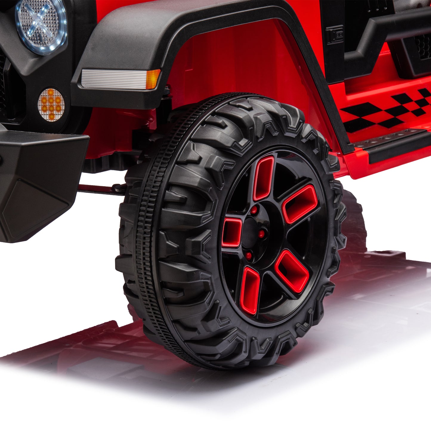 iRerts 24V Ride on PickUp Truck with Remote Control, 4WD Battery Powered Ride on Car with Bluetooth Music, USB/AUX Port, Rear Storage Box, LED Lights, Ride on Toys for Kids Boys Girls Gift, Red